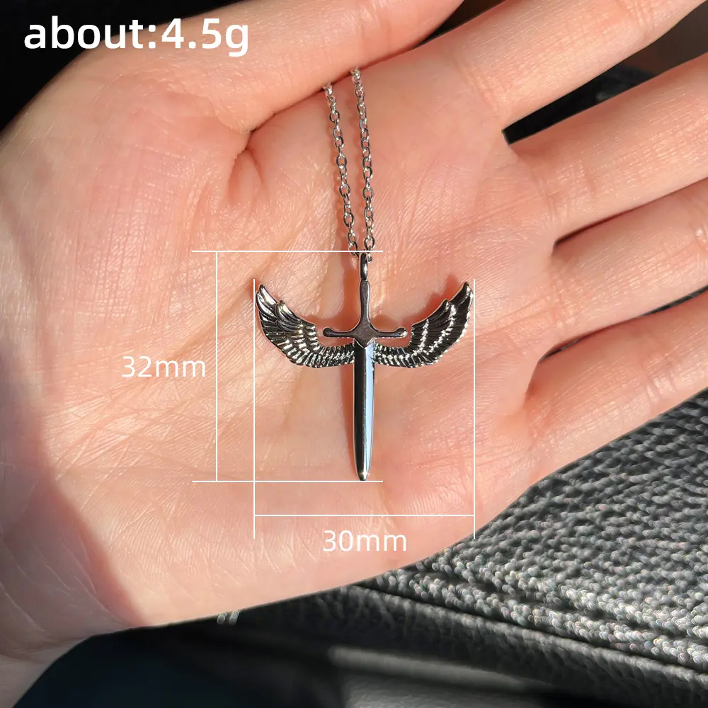 Huitan New Design Angle Wing Pendant Necklace Cool Sword Cross Shape Fashion Female Necklace Party Daily Wear Exquisite Jewelry