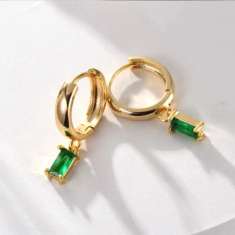 Huitan Chic Bright Green Zirconia Earrings Female Daily Accessories Fashion Women Simple Style Jewelry for Engagement Ceremony