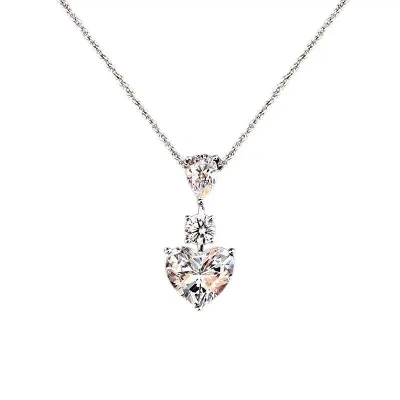 Huitan Luxury Bridal Wedding Necklace with Heart Cubic Zirconia Exquisite Women Neck Accessories Party Daily Wear Trendy Jewelry
