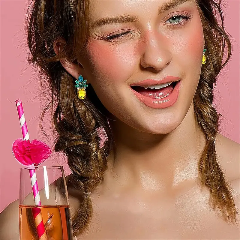 Huitan Fruit Pineapple-Shaped Drop Earrings for Women Personality Funny Earrings Colorful Cute Female Daily Jewelry Girls Gifts