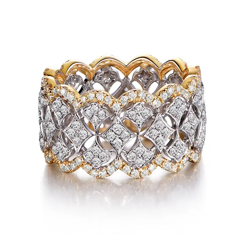 Huitan Newly Designed Two Tone Wide Ring for Women Hollow Out Design Luxury Trendy Female Accessories Party Statement Jewelry