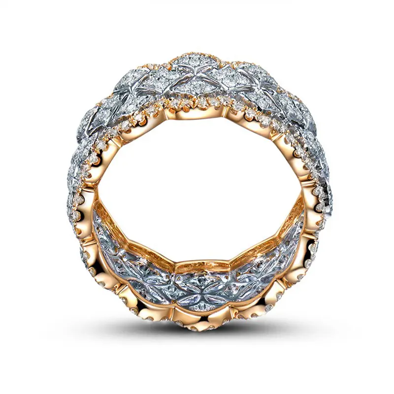 Huitan Newly Designed Two Tone Wide Ring for Women Hollow Out Design Luxury Trendy Female Accessories Party Statement Jewelry