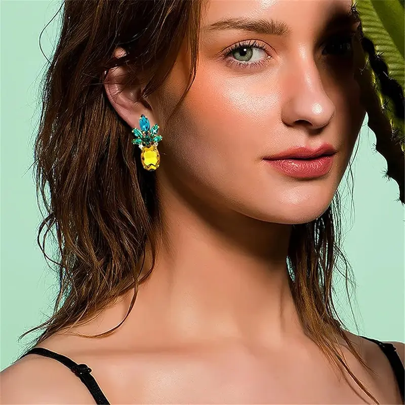 Huitan Fruit Pineapple-Shaped Drop Earrings for Women Personality Funny Earrings Colorful Cute Female Daily Jewelry Girls Gifts
