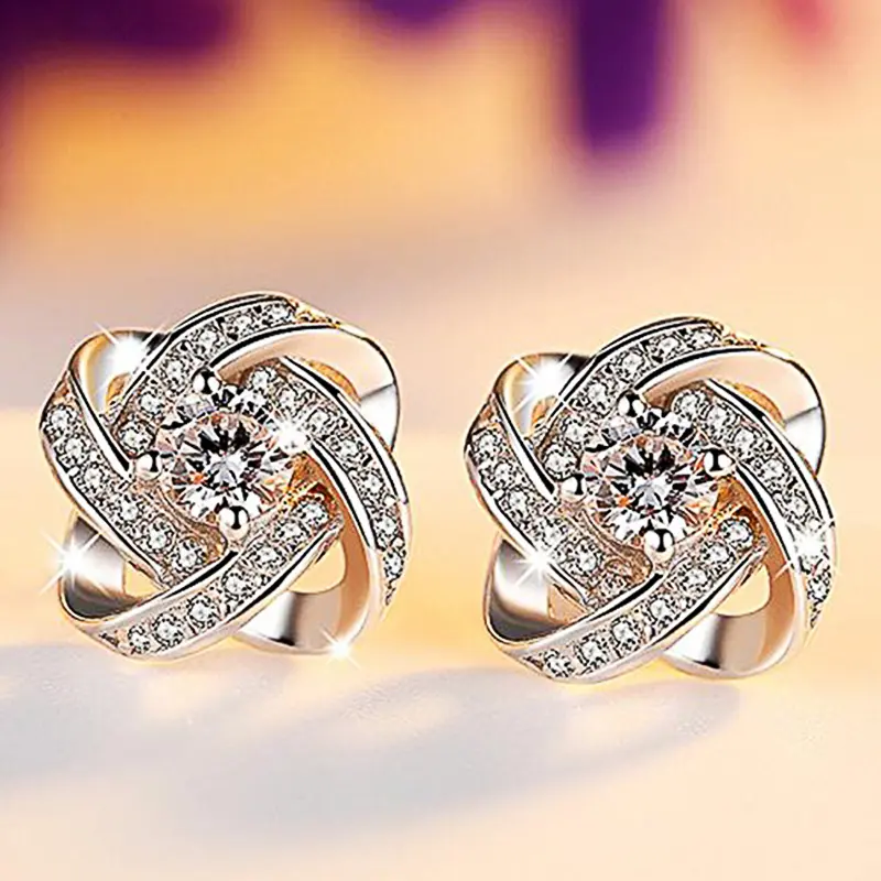 Huitan Elegant Lady Aesthetic Stud Earrings with Brilliant Zirconia Graceful Jewelry for Engagement Ceremony Chic Accessories