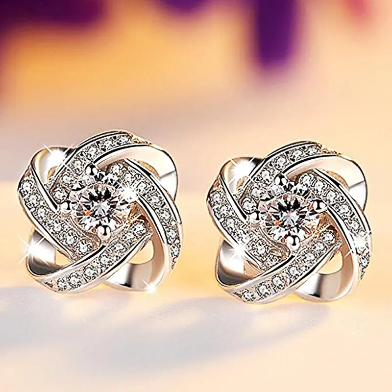 Huitan Elegant Lady Aesthetic Stud Earrings with Brilliant Zirconia Graceful Jewelry for Engagement Ceremony Chic Accessories