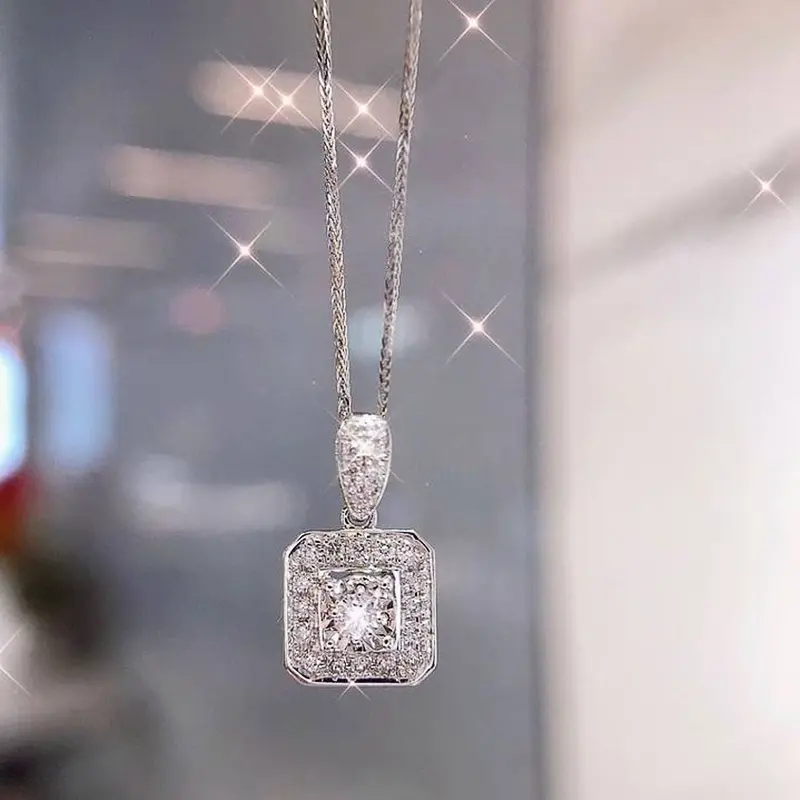 Huitan Geometric Square Shaped Pendant Necklace for Women Silver Color/Rose Gold Color Fashion Versatile Female Necklace Jewelry