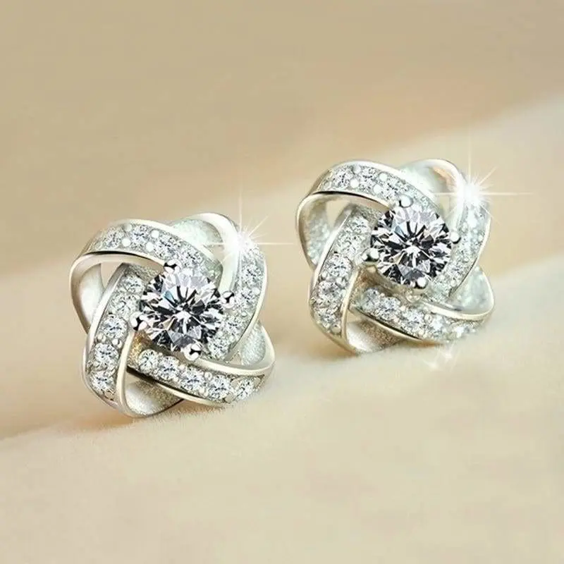 Huitan Elegant Lady Aesthetic Stud Earrings with Brilliant Zirconia Graceful Jewelry for Engagement Ceremony Chic Accessories