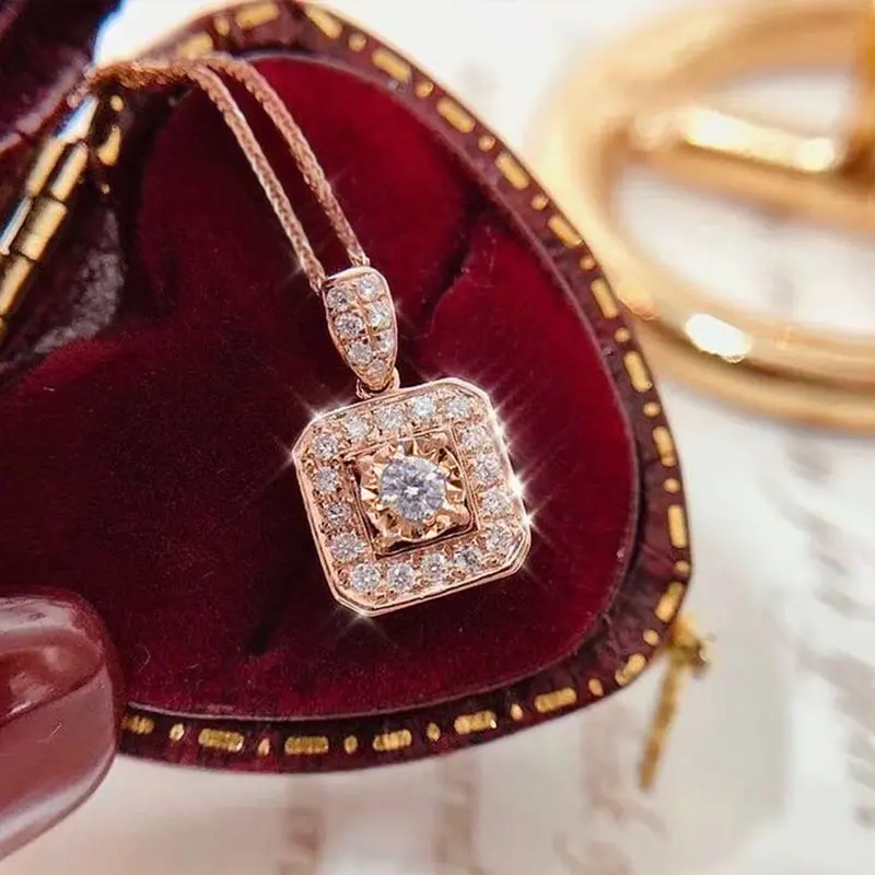 Huitan Geometric Square Shaped Pendant Necklace for Women Silver Color/Rose Gold Color Fashion Versatile Female Necklace Jewelry