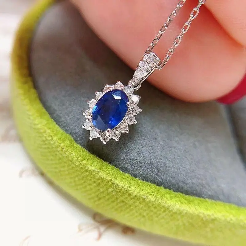 Huitan Dainty Blue Cubic Zirconia Pendant Necklace Wedding Ceremony Party Luxury Accessories for Women Fancy Gift Trendy Jewelry