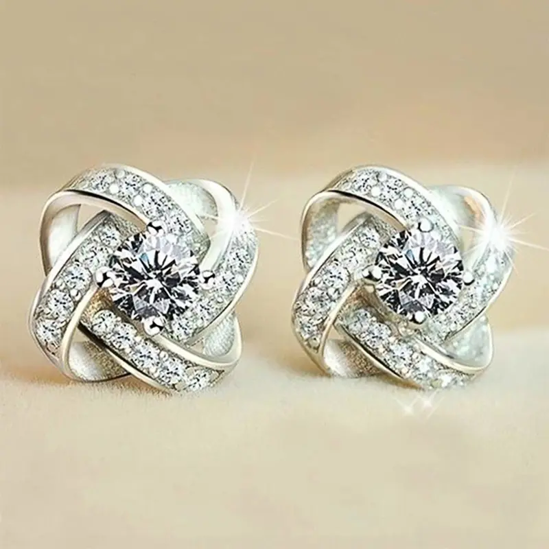 Huitan Elegant Lady Aesthetic Stud Earrings with Brilliant Zirconia Graceful Jewelry for Engagement Ceremony Chic Accessories