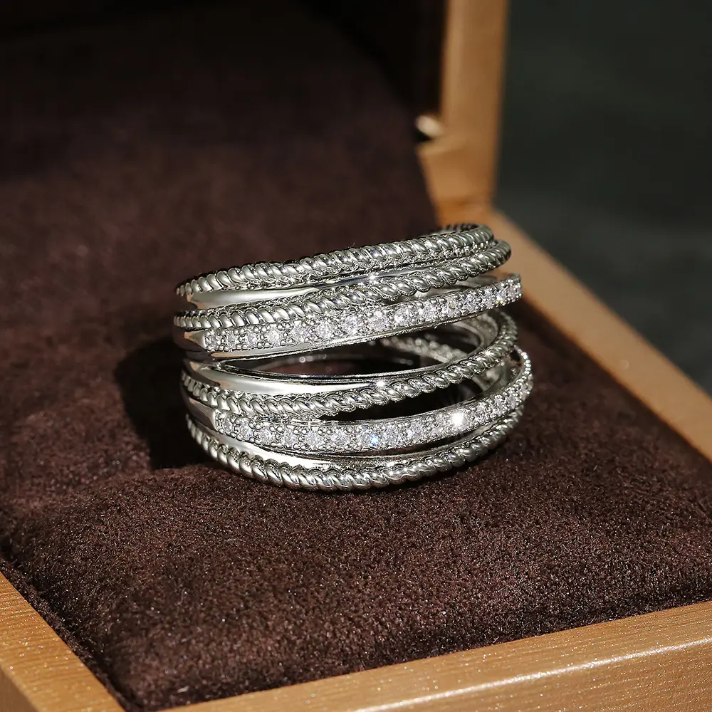 Huitan Luxury Cross Bridal Marriage Rings Special-interested Dazzling Crystal CZ Stone Simple Stylish Women Trendy Jewelry Rings