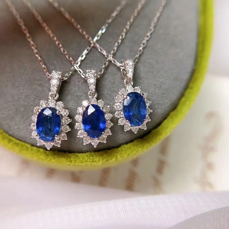 Huitan Dainty Blue Cubic Zirconia Pendant Necklace Wedding Ceremony Party Luxury Accessories for Women Fancy Gift Trendy Jewelry