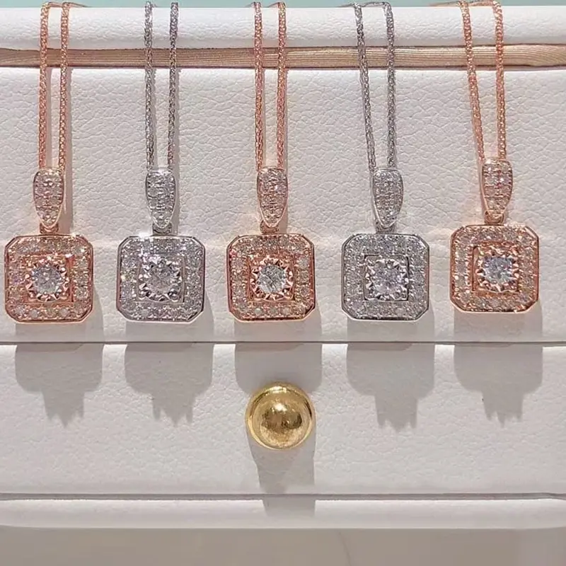 Huitan Geometric Square Shaped Pendant Necklace for Women Silver Color/Rose Gold Color Fashion Versatile Female Necklace Jewelry