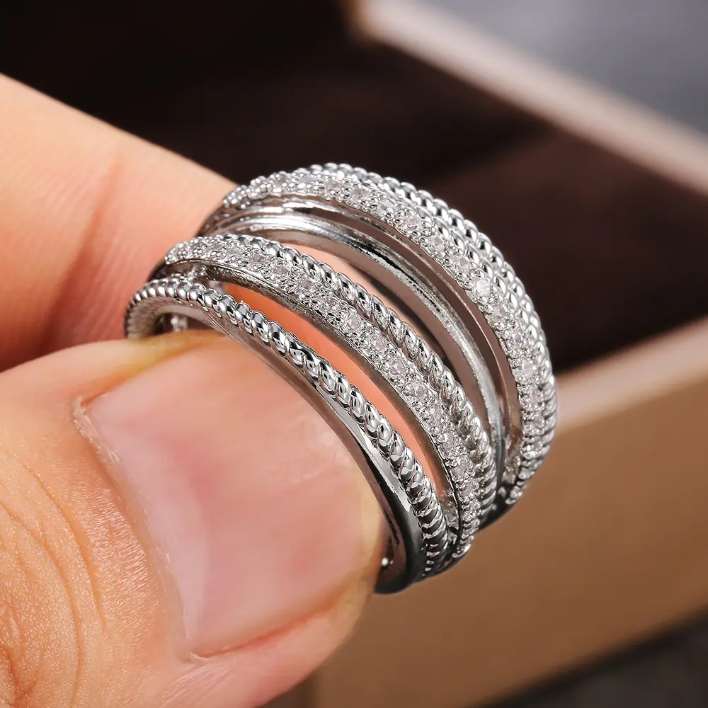 Huitan Luxury Cross Bridal Marriage Rings Special-interested Dazzling Crystal CZ Stone Simple Stylish Women Trendy Jewelry Rings