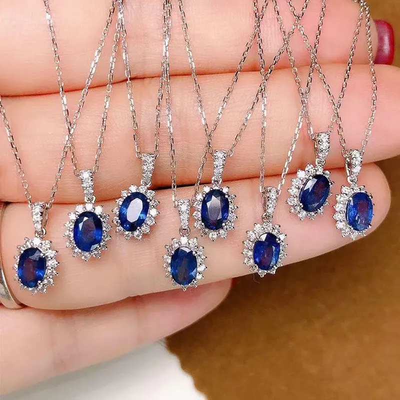 Huitan Dainty Blue Cubic Zirconia Pendant Necklace Wedding Ceremony Party Luxury Accessories for Women Fancy Gift Trendy Jewelry