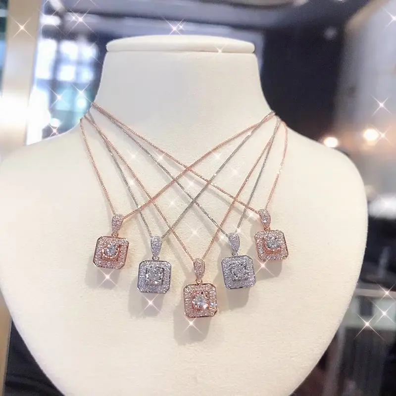 Huitan Geometric Square Shaped Pendant Necklace for Women Silver Color/Rose Gold Color Fashion Versatile Female Necklace Jewelry