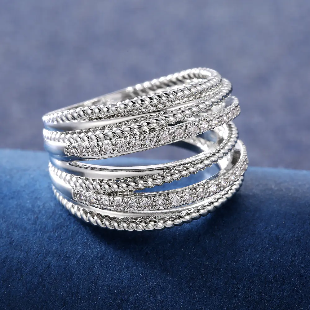 Huitan Luxury Cross Bridal Marriage Rings Special-interested Dazzling Crystal CZ Stone Simple Stylish Women Trendy Jewelry Rings