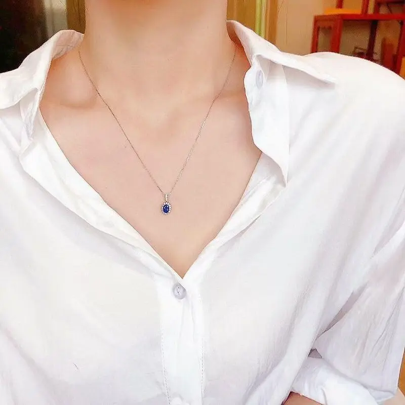Huitan Dainty Blue Cubic Zirconia Pendant Necklace Wedding Ceremony Party Luxury Accessories for Women Fancy Gift Trendy Jewelry