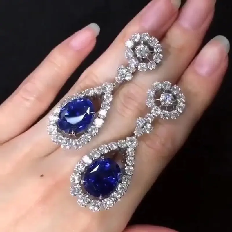 Huitan Aesthetic Blue Drop Earrings for Women Wedding Engagement Silver Color Accessories Graceful Lady's Earrings Party Jewelry