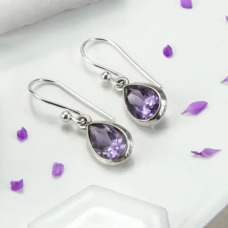 Huitan Aesthetic Purple Drop Earrings with Pear CZ for Women High Quality Wedding Party Female Ear Accessories Fashion Jewelry