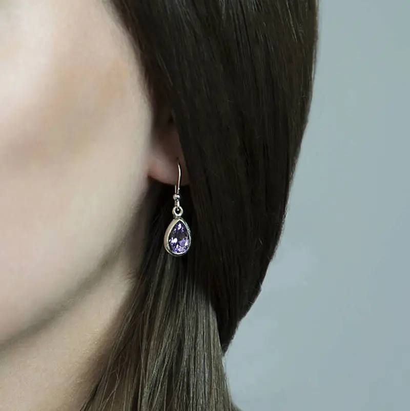Huitan Aesthetic Purple Drop Earrings with Pear CZ for Women High Quality Wedding Party Female Ear Accessories Fashion Jewelry