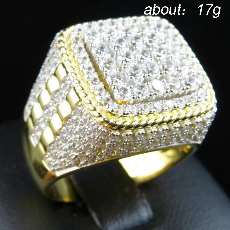 Huitan Trendy Hip Hop Rock  Men Ring  For Party Light Gold  Color Full Bling Iced Out Cubic  Micro Paved CZ Rings Gift Jewelry