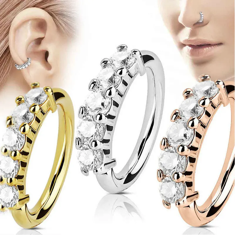 Huitan Luxury Cubic Zirconia 1PCS Nose Rings Women Silver Color/Gold Color/Rose Gold Color Simple Fashion Jewelry Exquisite Gift