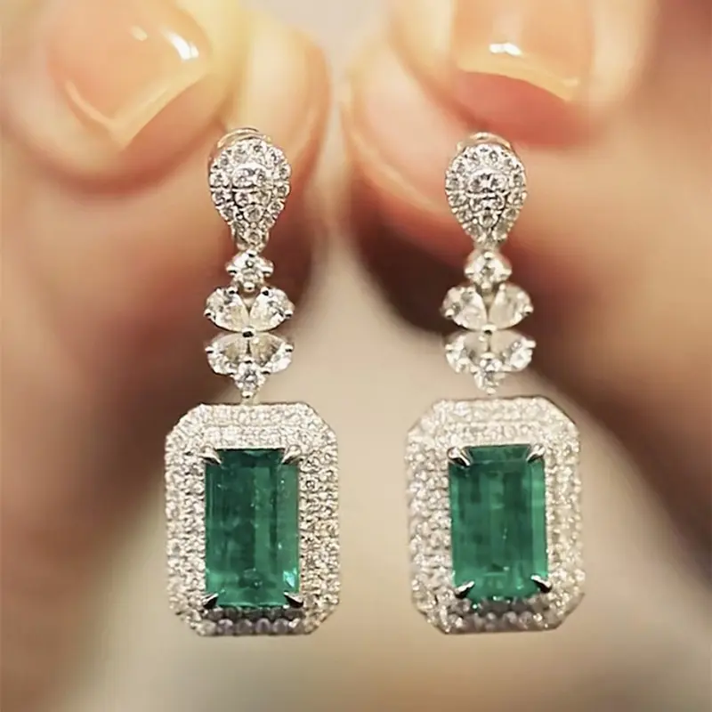 Huitan Newly Designed Bridal Wedding Dangle Earrings with Green/White Cubic Zirconia Sparkling Exquisite Women Trendy Jewelry