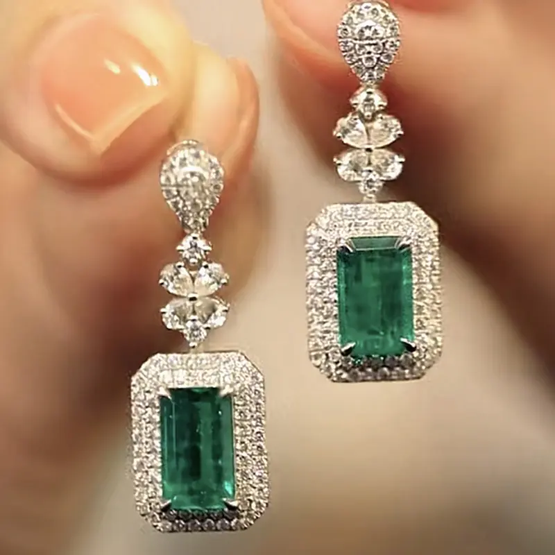Huitan Newly Designed Bridal Wedding Dangle Earrings with Green/White Cubic Zirconia Sparkling Exquisite Women Trendy Jewelry