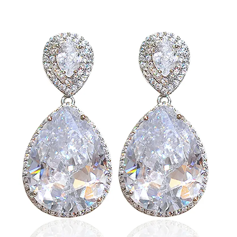 Huitan High-quality Women's Earrings with Big Water Drop Cubic Zirconia AAA Sparkling Lady Ear Accessories for Wedding Jewelry