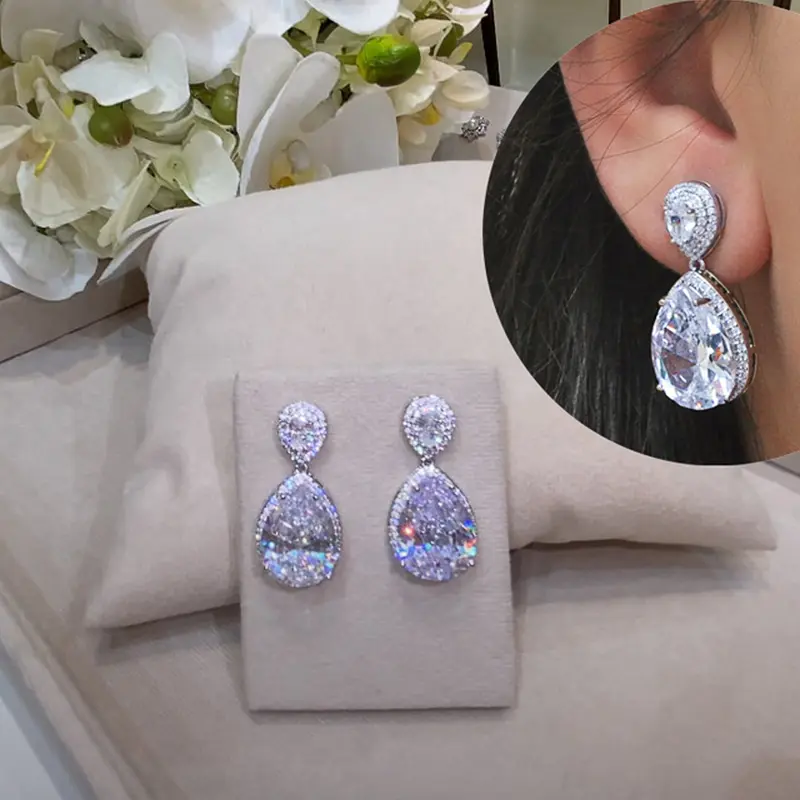 Huitan High-quality Women's Earrings with Big Water Drop Cubic Zirconia AAA Sparkling Lady Ear Accessories for Wedding Jewelry