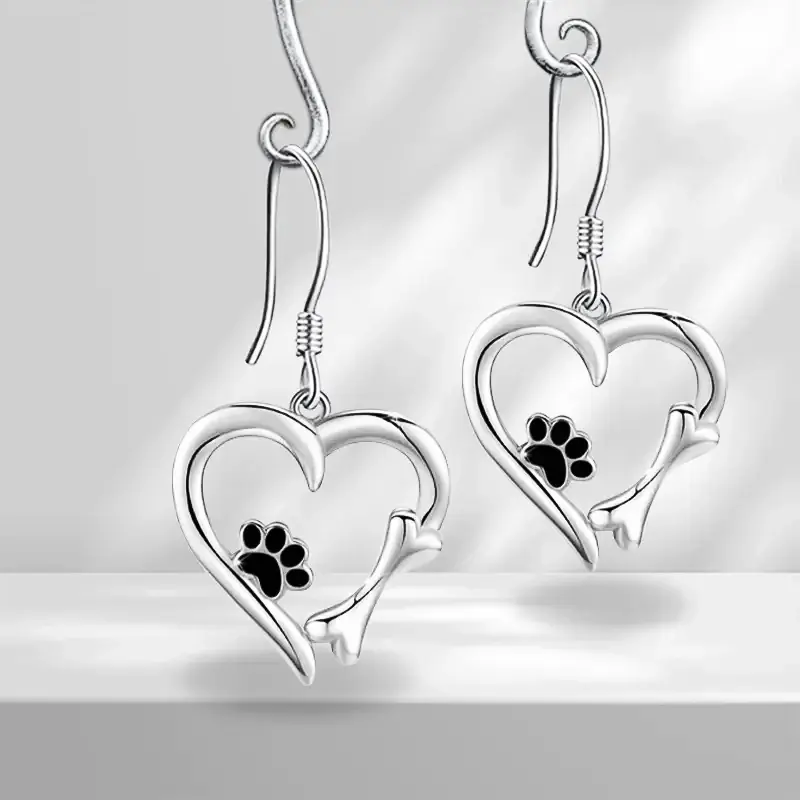 Huitan Funny Dog Footprint Heart Designed Drop Earrings Trendy Fresh Girls’ Party Jewelry Cute Daily Love Dog Earrings for Women