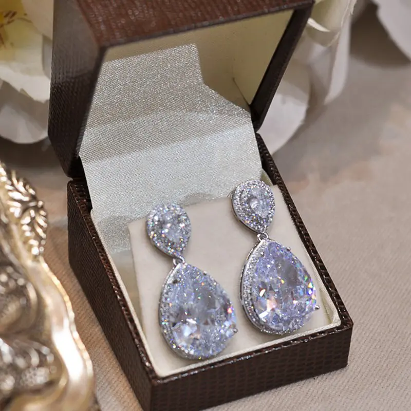 Huitan High-quality Women's Earrings with Big Water Drop Cubic Zirconia AAA Sparkling Lady Ear Accessories for Wedding Jewelry