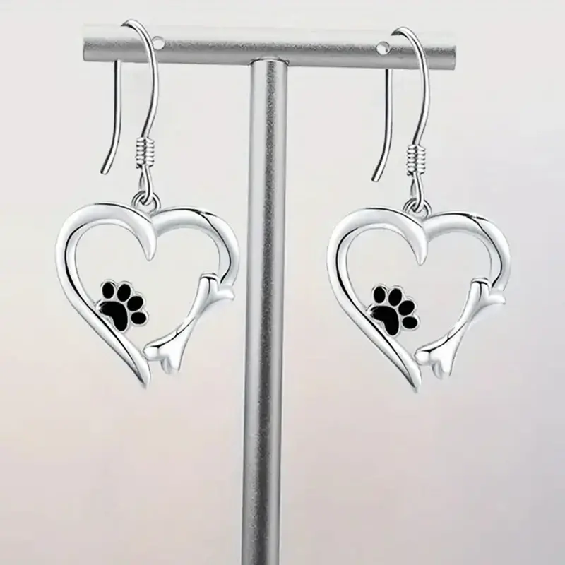 Huitan Funny Dog Footprint Heart Designed Drop Earrings Trendy Fresh Girls’ Party Jewelry Cute Daily Love Dog Earrings for Women