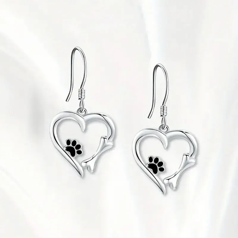 Huitan Funny Dog Footprint Heart Designed Drop Earrings Trendy Fresh Girls’ Party Jewelry Cute Daily Love Dog Earrings for Women