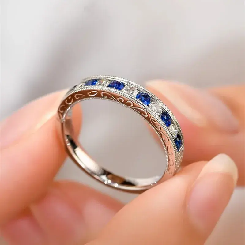 Huitan Shiny Blue/White Cubic Zirconia Rings for Women Novel Creative Attractive Female Finger Accessories Dinner Party Jewelry