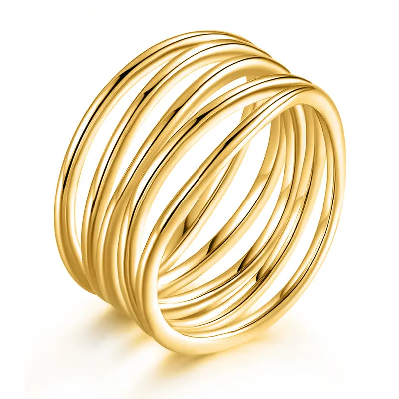 Huitan Trendy Multi-layers Wedding Rings for Women Simple Metal Style Modern Fashion Female Finger-rings Versatile Jewelry Bulk