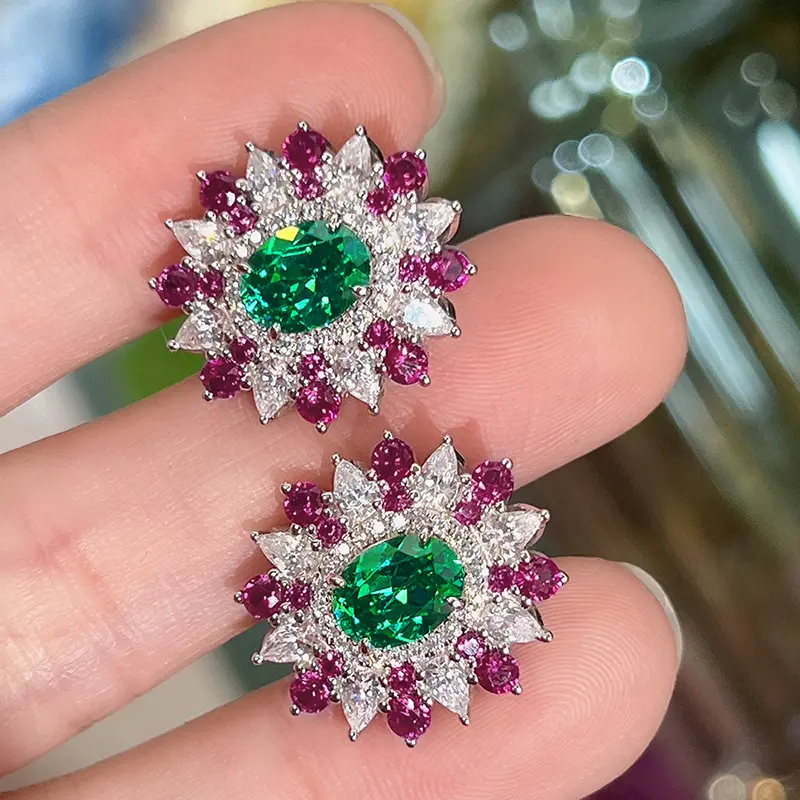Huitan Graceful Lady Gorgeous Stud Earrings Bright Colorful Zirconia Stone Jewelry Temperament Female Wedding Party Accessories