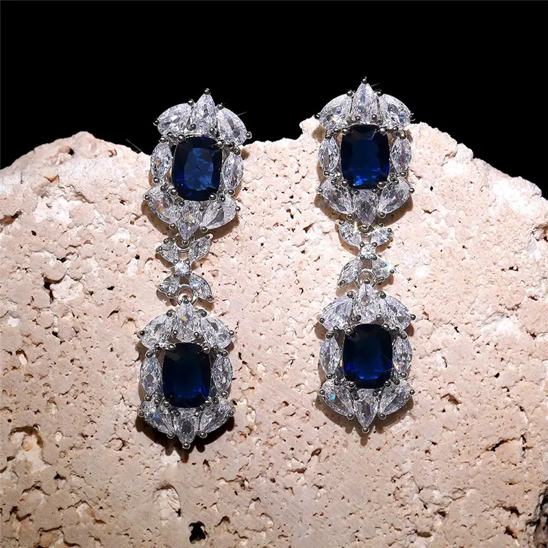 Huitan Aesthetic Earrings for Women Luxury Blue/White Cubic Zirconia Wedding Party Graceful Female Earrings Gift Trendy Jewelry