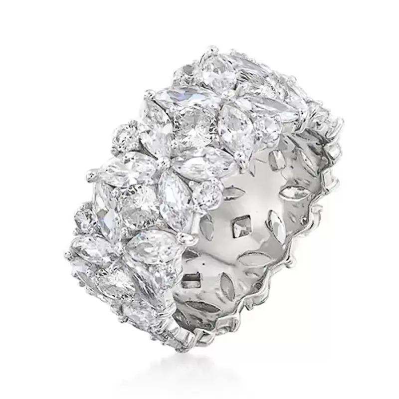 Huitan Aesthetic Luxury Flower Ring Female Wedding Party Jewelry Full Bling Iced Out Finger Accessories for Engagement Ceremony