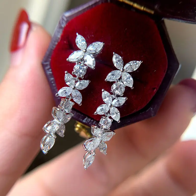 Huitan Aesthetic Earrings for Women Brilliant Marquise Cubic Zirconia Stone Engagement Wedding Party Romantic Female Accessories