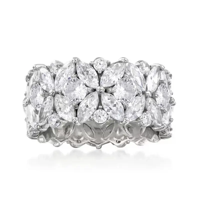 Huitan Aesthetic Luxury Flower Ring Female Wedding Party Jewelry Full Bling Iced Out Finger Accessories for Engagement Ceremony