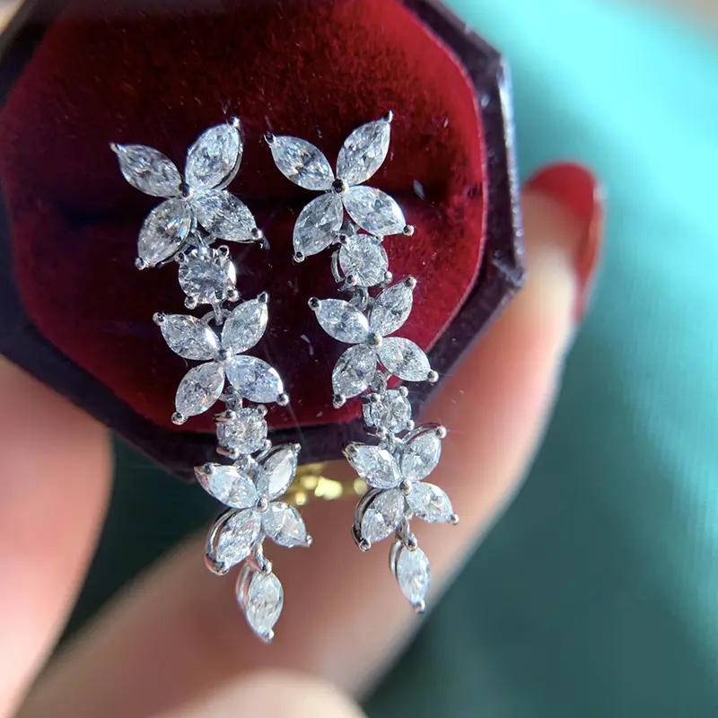 Huitan Aesthetic Earrings for Women Brilliant Marquise Cubic Zirconia Stone Engagement Wedding Party Romantic Female Accessories