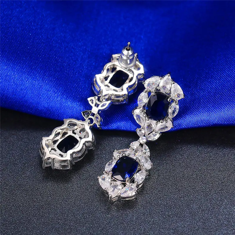 Huitan Aesthetic Earrings for Women Luxury Blue/White Cubic Zirconia Wedding Party Graceful Female Earrings Gift Trendy Jewelry