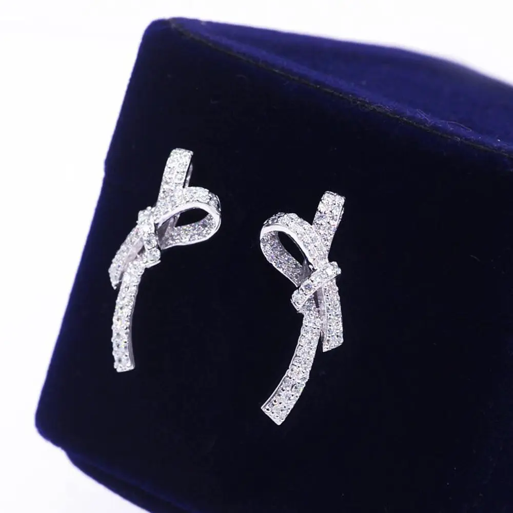 Huitan Trendy Luxury Bow Stud Earrings for Women Full Paved CZ Brilliant Bride Wedding Earrings Chic Accessories Fashion Jewelry