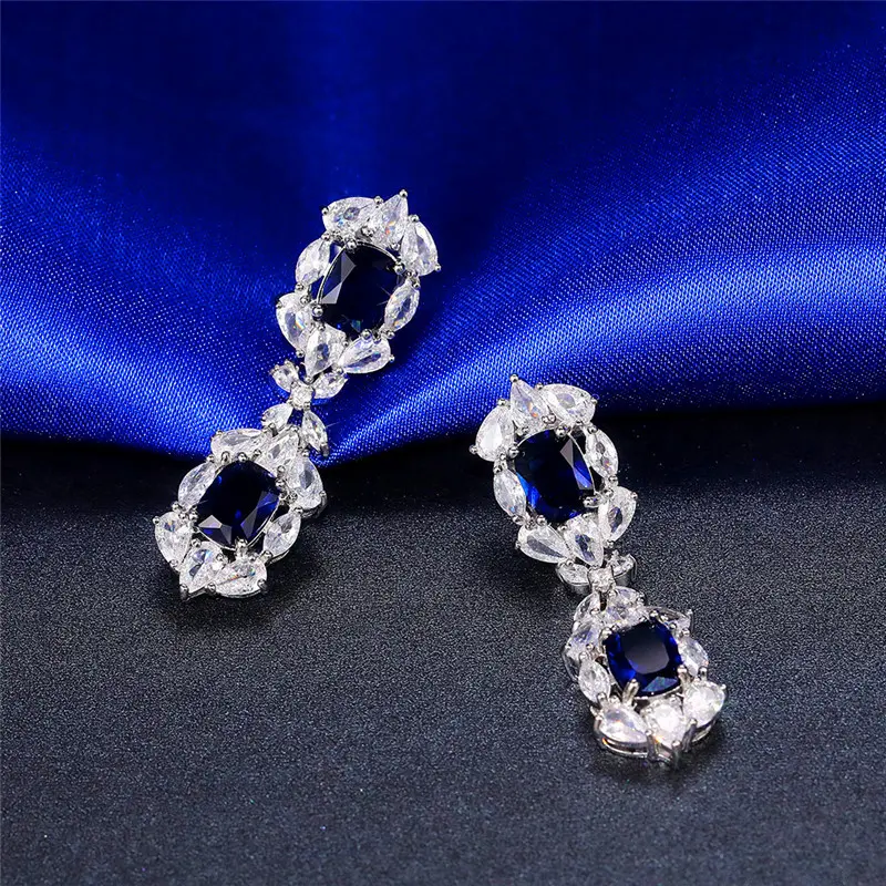 Huitan Aesthetic Earrings for Women Luxury Blue/White Cubic Zirconia Wedding Party Graceful Female Earrings Gift Trendy Jewelry