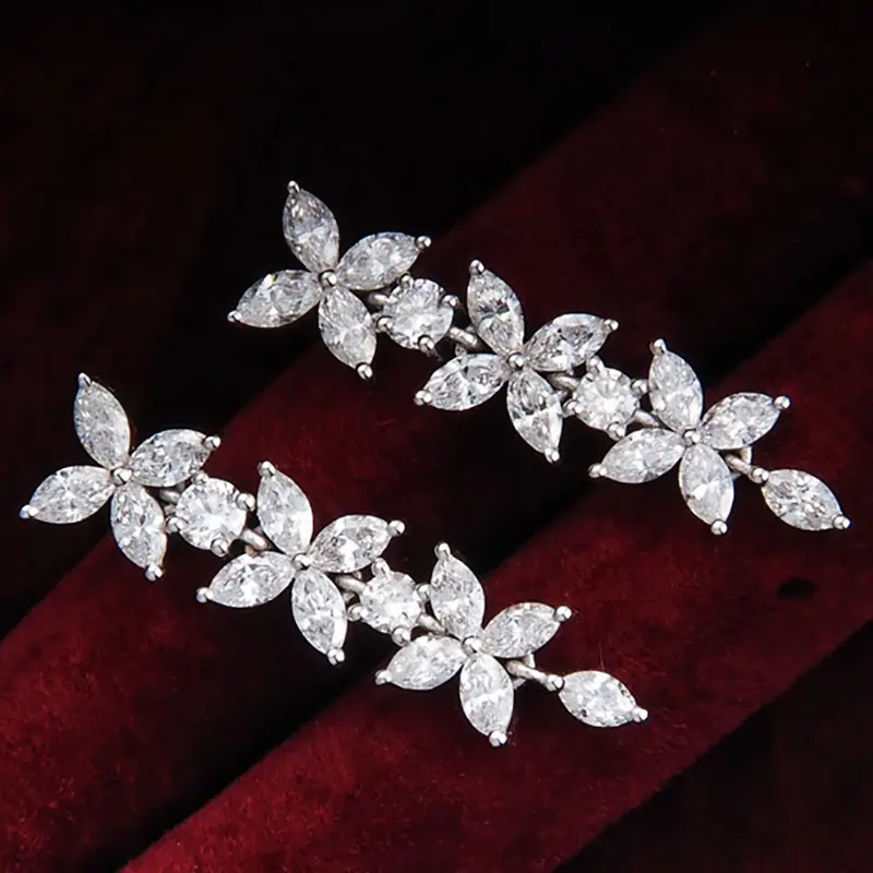 Huitan Aesthetic Earrings for Women Brilliant Marquise Cubic Zirconia Stone Engagement Wedding Party Romantic Female Accessories