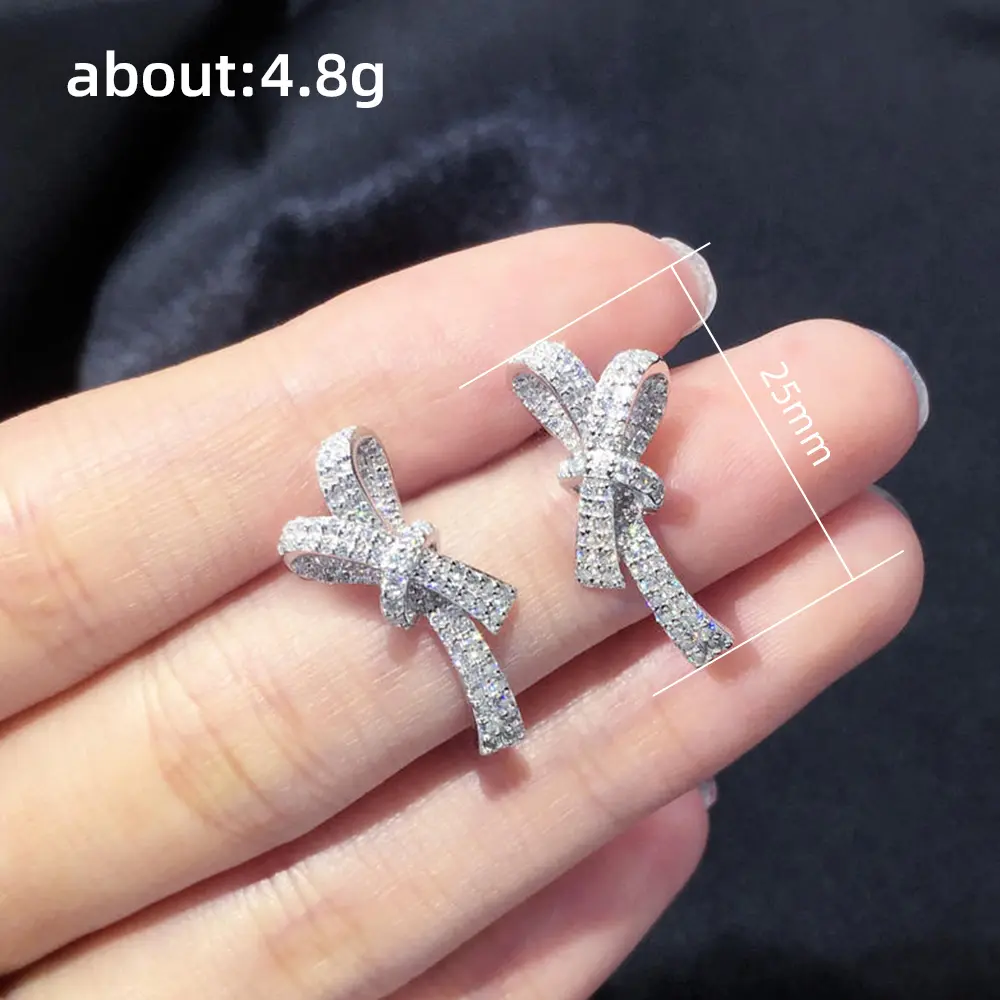 Huitan Trendy Luxury Bow Stud Earrings for Women Full Paved CZ Brilliant Bride Wedding Earrings Chic Accessories Fashion Jewelry