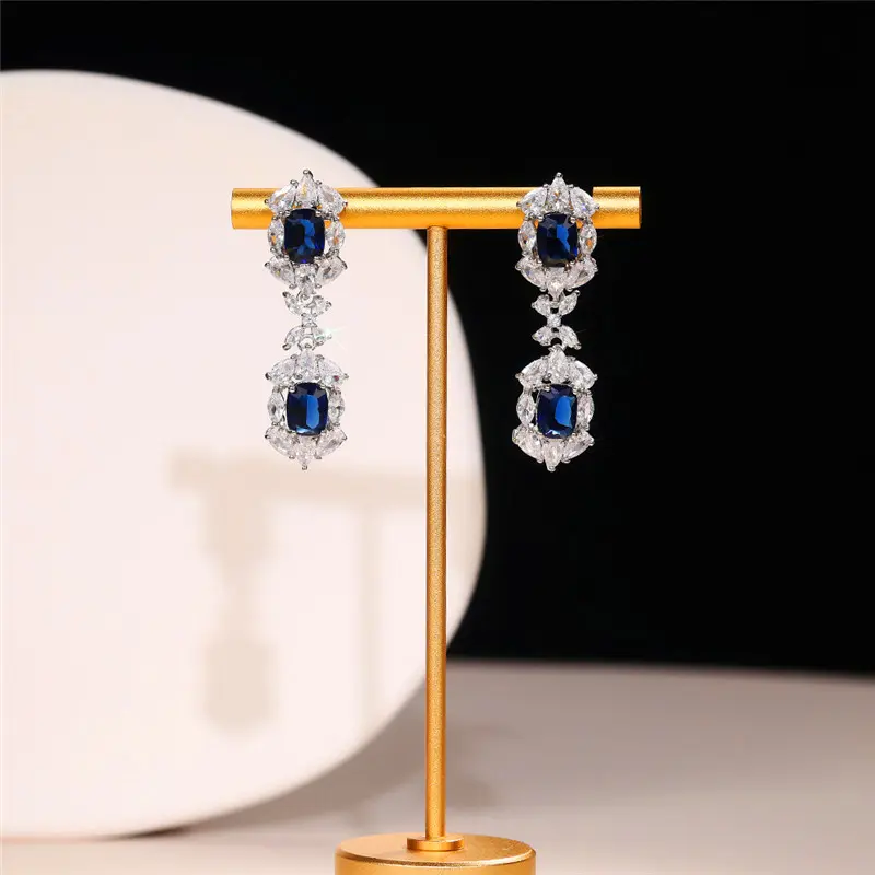 Huitan Aesthetic Earrings for Women Luxury Blue/White Cubic Zirconia Wedding Party Graceful Female Earrings Gift Trendy Jewelry