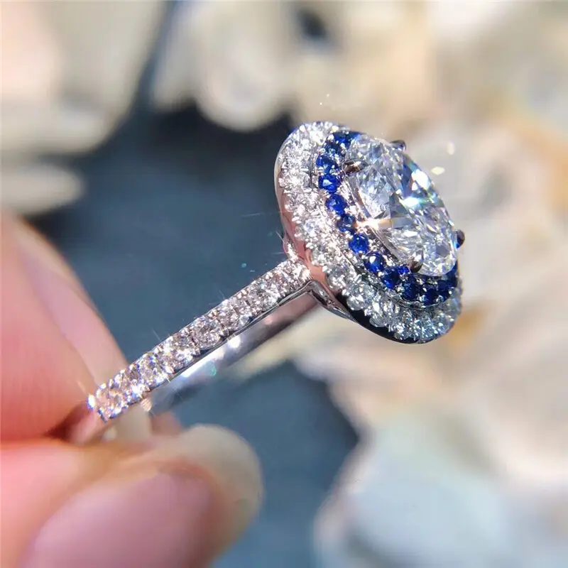Huitan Luxury Brilliant CZ Rings Oval Shaped Women's Wedding Rings Fashion Modern Design Female Accessories High Quality Jewelry